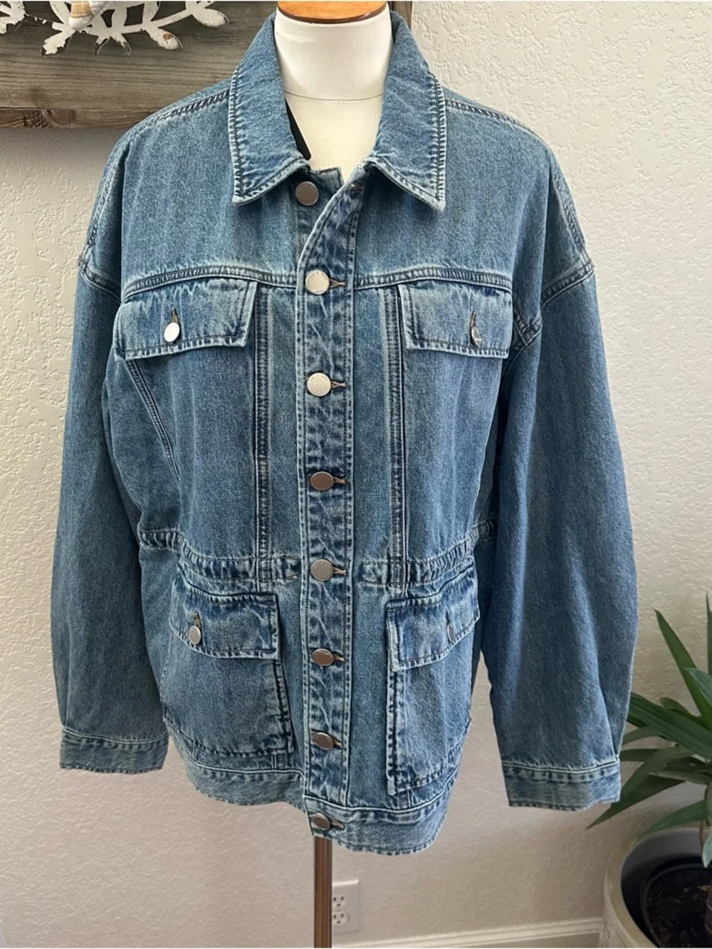 Rag & Bone Amy Cinched Waist Classic Light Blue Denim Jacket size L NWT - Picture 2 of 9